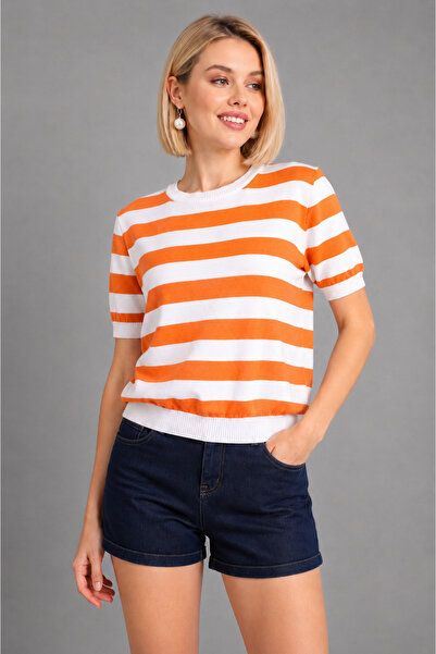 Arbucky Women's Crew Neck Striped Knitwear Blouse