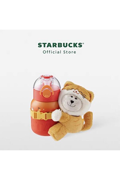 Starbucks ®   كوب برتقالي من الفولاذ المقاوم للصدأ مع دمية قطة محشوة سعة 12 أ...