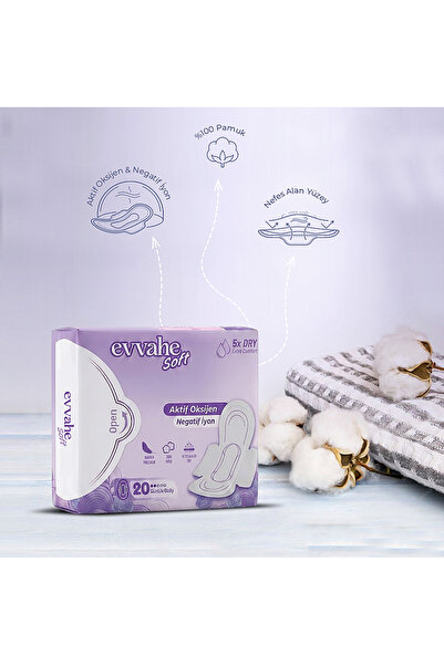 EVVAHE DOĞAL Hygienic Pad Daily Use 1 Piece of 20 Pack Active Oxygen, Negative Ion, Maximum Softness, 100% Cotton, Breathable Structure