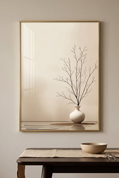 sayetablo Delicate Branches - Gerçek Cama Baskı Gold Alüminyum Metal Çerçevel...