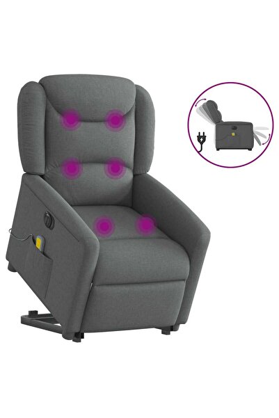 vidaxl Fotoliu electric masaj rabatabil cu ridicare, gri închis textil