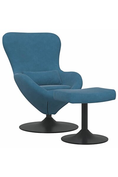 vidaxl Scaun Egg cu Taburet with Footstool albastru Catifea