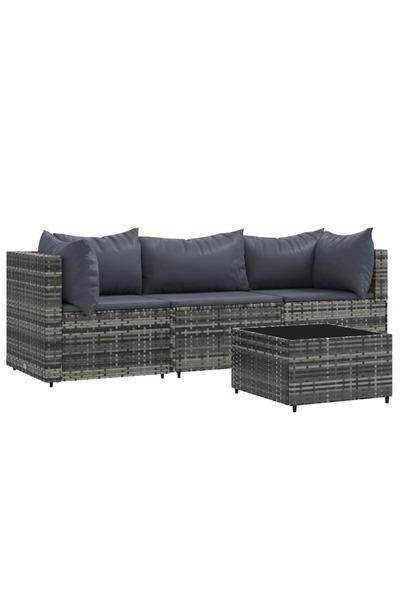 vidaxl Set mobilier de grădină cu perne, 4 piese, gri, poliratan