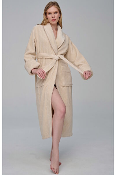 Nuşa Welsoft Şalyaka Women's Jacquard Striped Dressing Gown Ultra Soft Premiu...