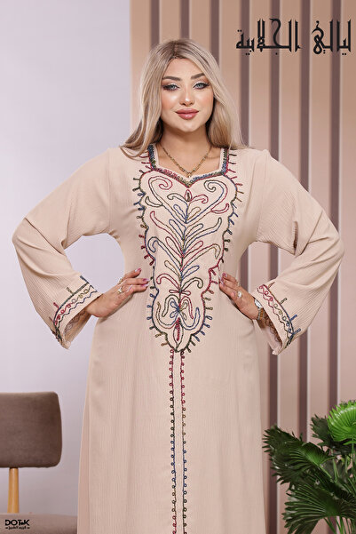 Lyaly aljlabyh جلابية كريب مجعد بارد مطرزة (ما تحتاج كوي) دراعة استقبال صيفية...