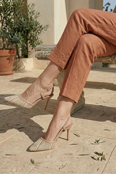 EREN SHOES BAG Lamast Hasır Örgü İnce Topuklu Kadın Ayakkabı