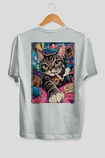 Ankhises 38 Cats for Cat Lovers Printed White Oversize T-Shirt 100% Cotton Un...