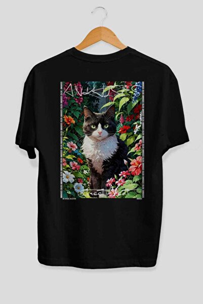 Ankhises Tricou oversize negru cu imprimeu Cat For Cat Lovers, 100% bumbac, u...