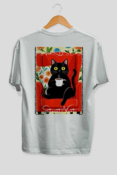 Ankhises For the Love of Cats 24 Cats Printed White Oversize T-Shirt 100% Cot...