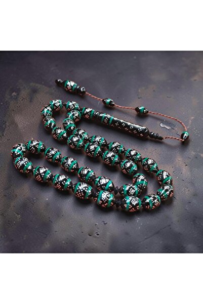 İnan Tesbih Special Craftsmanship Barley Cut Silver Inlaid 7.5X11.5 mm Kuka P...