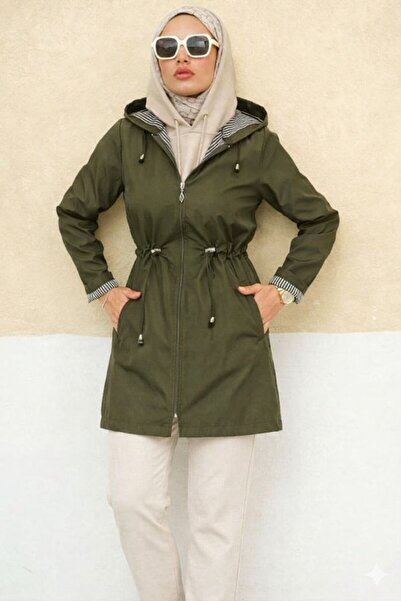 Vibeys Moda Waterproof Women's Trench Coat with Stripes Inside and Self-Lining