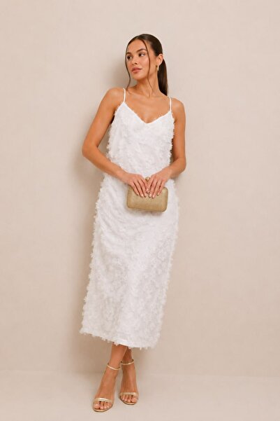 Noi Belis Rochie țesută cu bretele, lungime midi, cu decolteu în V SS26EL0043