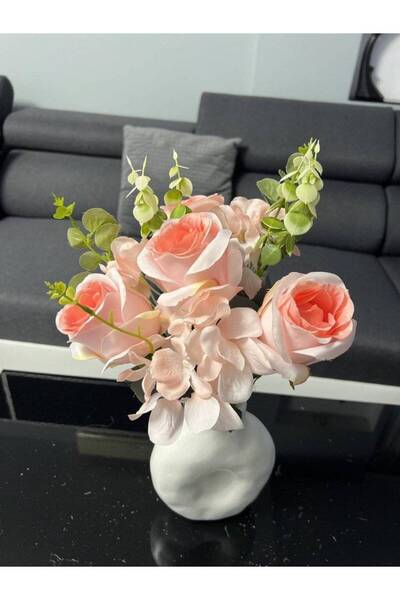 OEM Flori Artificiale Buchet Trandafiri Cu Eucalipt Roz