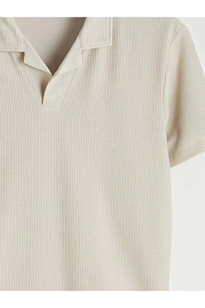 LC Waikiki Beige polo collar Textured men's t-shirt