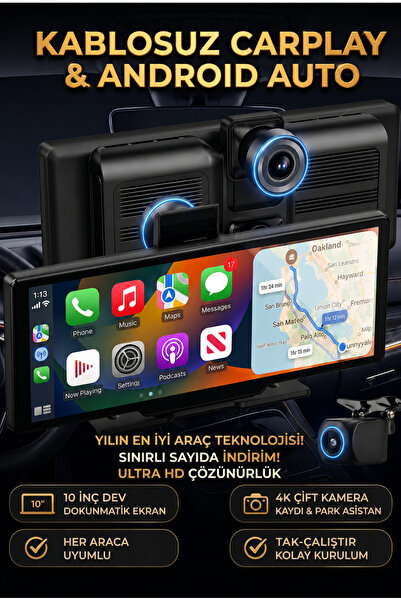 shop Tüm Araçlara Uyumlu 10 İnç Kablosuz Carplay & Android Auto Multimedya Ek...
