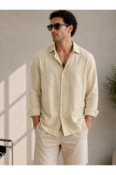 FıttingRoom Oversize Beige Shirt with Embroidery Detail
