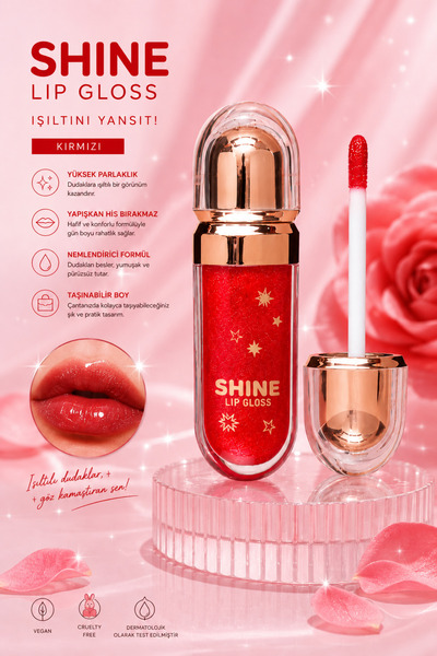 SETBEAUTY KIRMIZI SİMLİ RENKLİ DUDAK PARLATICI RUJ – SHİNE LİP GLOSS 04