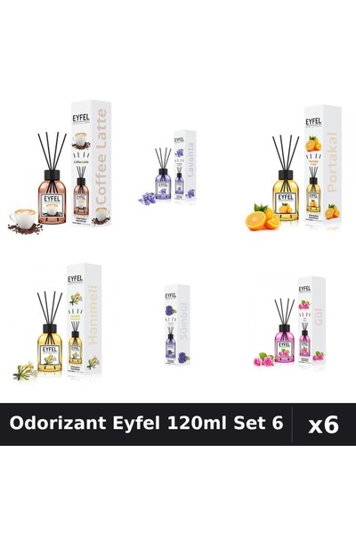 Eyfel Set 6 Odorizante Camera Betisoare 120ml - 6 Arome Asortate, Lavanda, Tr...