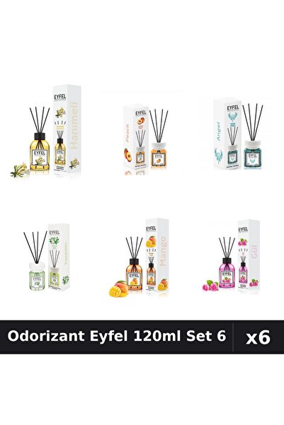 Eyfel Set 6 Odorizante Camera Betisoare 120ml - 6 Arome Asortate, Parfum Intens