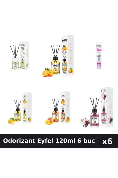 Eyfel Set 6 Odorizante Camera Betisoare - 6 Arome Asortate, 120ml Parfum