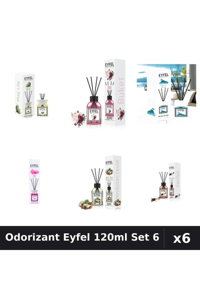 Eyfel Set 6 Odorizante Camera Betisoare 120ml - 6 Arome Asortate Parfum Intens