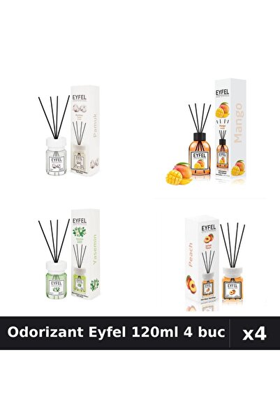 Eyfel Set 4 Odorizant Camera Betisoare 120ml - Bumbac, Mango, Iasomie, Piersica