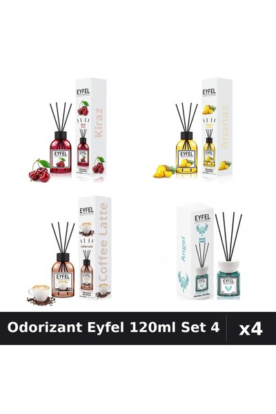 Eyfel Set 4 Odorizant Camera Betisoare 120ml - Cireșe, Ananas, Cafea, Angel