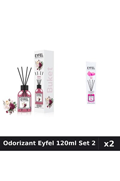 Eyfel Set 2 Odorizant Cameră Betișoare 120ml - Bouquet, Bubble Gum