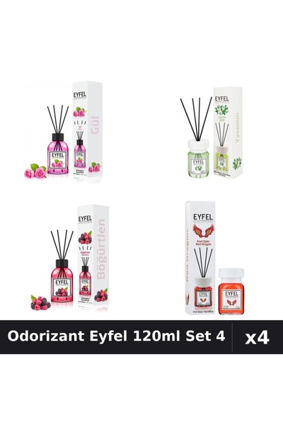 Eyfel Set 4 Odorizant Camera Betisoare 120ml - Trandafir, Iasomie, Fructe, Re...