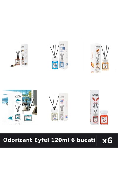 Eyfel Set 6 Odorizante Camera Betisoare - 6 Arome Asortate, 120ml Parfum