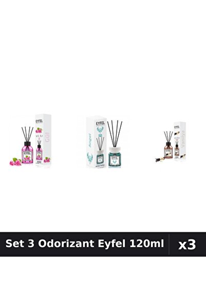 Eyfel Set 3 Odorizante Camera Betisoare, Angel, Trandafir, Vanilie, 120 ml