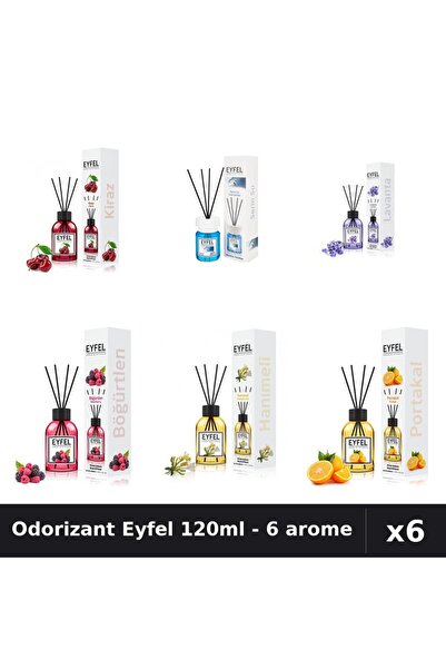 Eyfel Set 6 Odorizante Camera Betisoare 120ml - Cirese, Lavanda, Portocala, F...