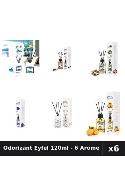 Eyfel Set 6 Odorizante Camera Betisoare 120ml - Ocean, Vanilie, Cocos, Zambil...