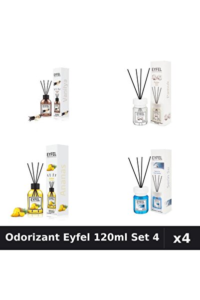 Eyfel Set 4 Odorizant Camera Betisoare 120ml - Vanilie, Bumbac, Ananas, Cool ...