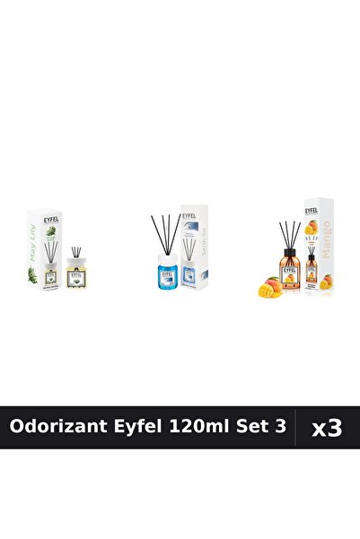 Eyfel Set 3 Odorizant Camera Betisoare 120ml - Cool Water, Lacramioare, Mango