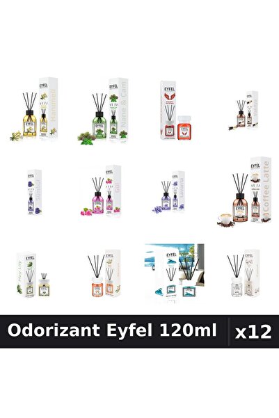 Eyfel Set 12 Odorizant Cameră Betișoare - 12 Arome Asortate, 120ml Parfum Intens