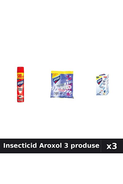 Aroxol Set 3 Insecticid - Spray 580ml, Pastile 20 buc, Aparat Electric - Prot...