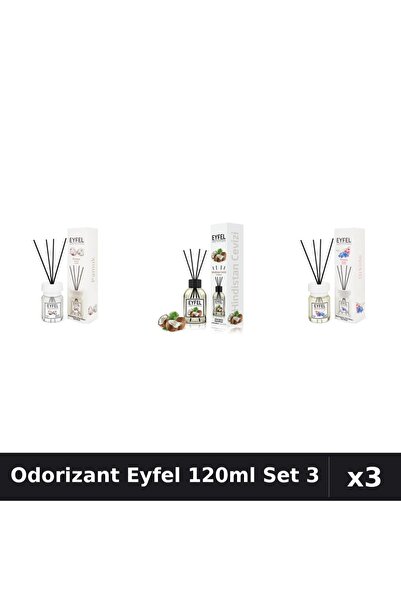 Eyfel Set 3 Odorizant Camera Betisoare 120ml - Bumbac, Nucă Cocos, Orhidee