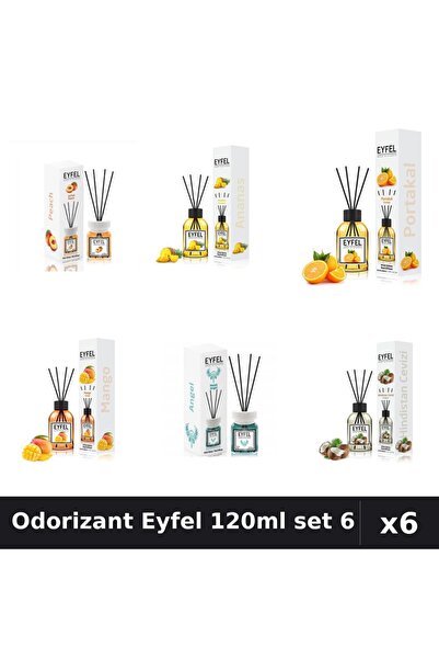 Eyfel Set 6 Odorizante Camera Betisoare 120ml - 6 Arome Asortate, Piersică, A...