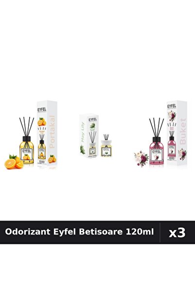 Eyfel Set 3 Odorizant Camera Betisoare 120ml - Portocala, Lacramioare, Bouquet