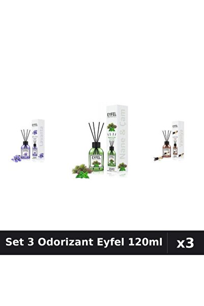 Eyfel Set 3 Odorizante Camera Betisoare, Lavanda, Pin Si Menta, Vanilie, 120 ml