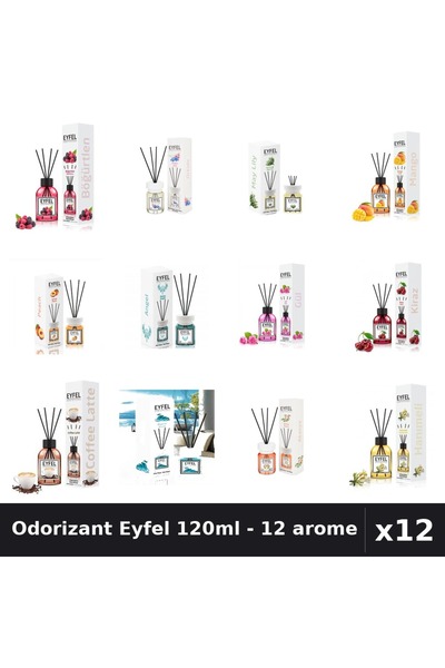 Eyfel Set 12 Odorizant Cameră cu Bețișoare 120ml - 12 Arome Asortate, Parfum ...