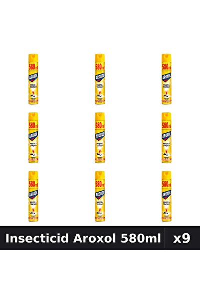 Aroxol Pachet 9 Spray Insecticid 580ml - Anti Gandaci, Tantari, Muste - Prote...