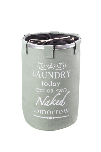 Lawazim Round Laundry Basket 36.5x54cm Green - Drawstring Storage Hamper for ...