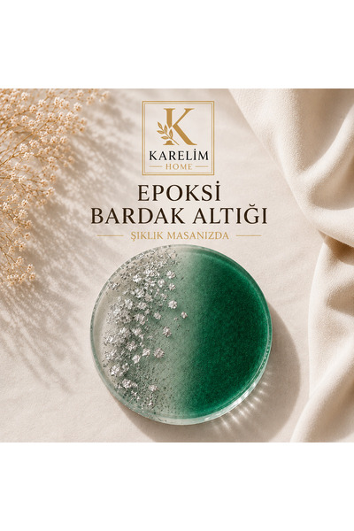 karelim home 4’lü Epoksi Bardak Altlığı Gümüş Varaklı Zümrüt Yeşili