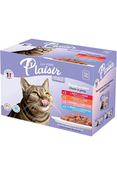 Plaisir Adult Wet Cat Food Chunks in Gravy – Multi Flavour Variety Pack 12 x ...