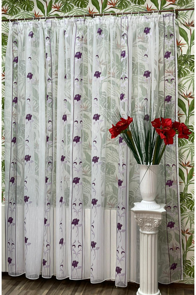Liz Line Mechanically embroidered curtain, white color, from the "Roses and P...