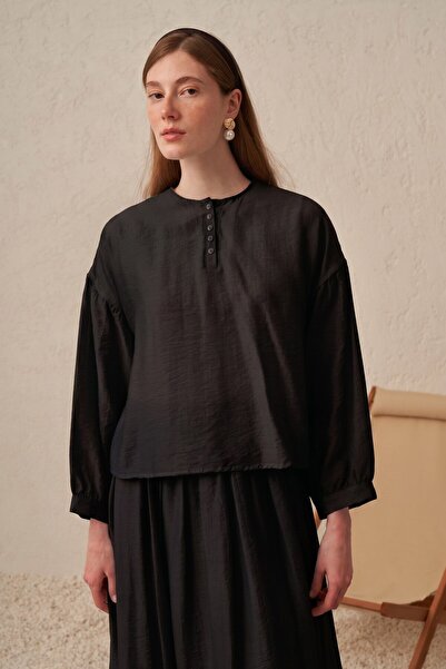 ALLDAY Black-Low Sleeve Short Blouse