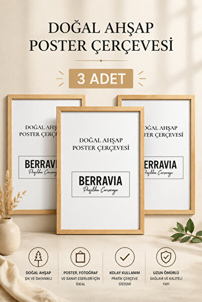 BERRAVIA Doğal Ahşap Poster Çerçevesi 3 Adet