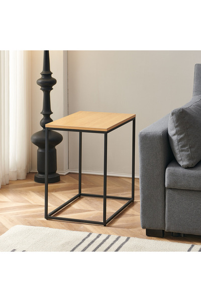 Home Box Movo-Tory Urban Rectangle End Table- Natural & Black Legs